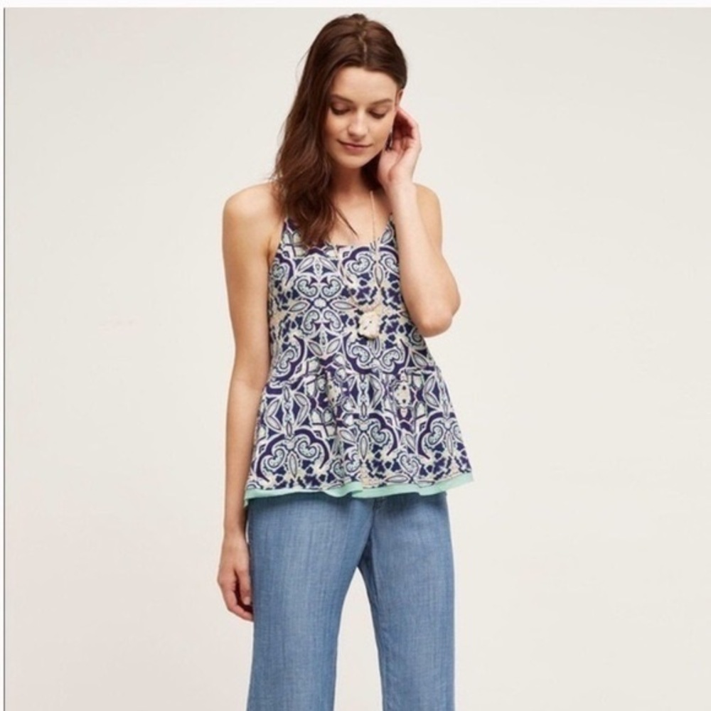 Anthropologie Meadow Rue Nuria Swing Tank Blue XS